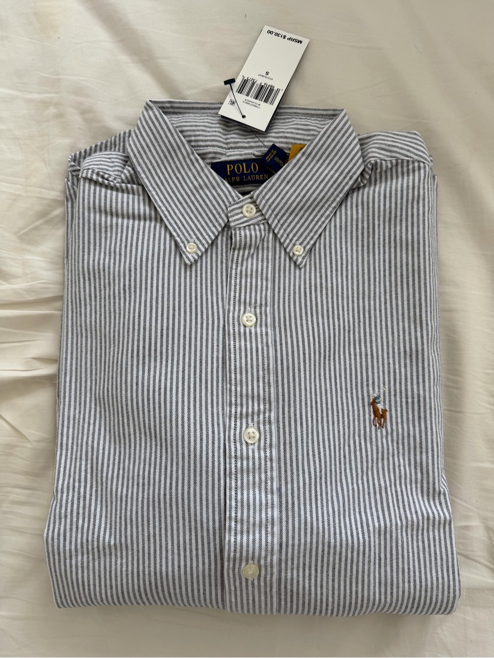 Polo Ralph Lauren White & Blue Striped Button-Down Shirt Oxford Pony Embroidered
